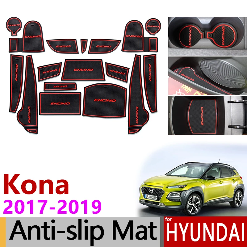 Противоскользящие резиновые коврики с прорезями для ворот чашек Hyundai Kona 2017 2018 2019