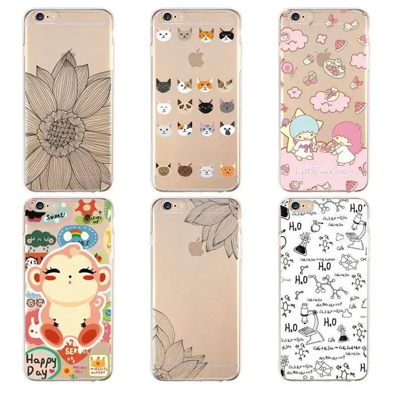 Cartoon Monkey Cute Hand cat Flower Soft Clear TPU Phone Case For iPhone 4/4s 5 5s 6 6plus 7 8plus x Free Shipping | Мобильные