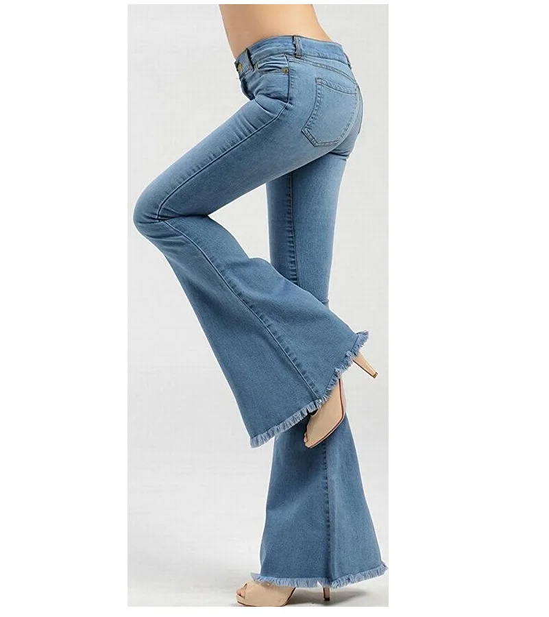 2019 spring and autumn new jeans female temperament fashion tassel slim flared women sexy pant |