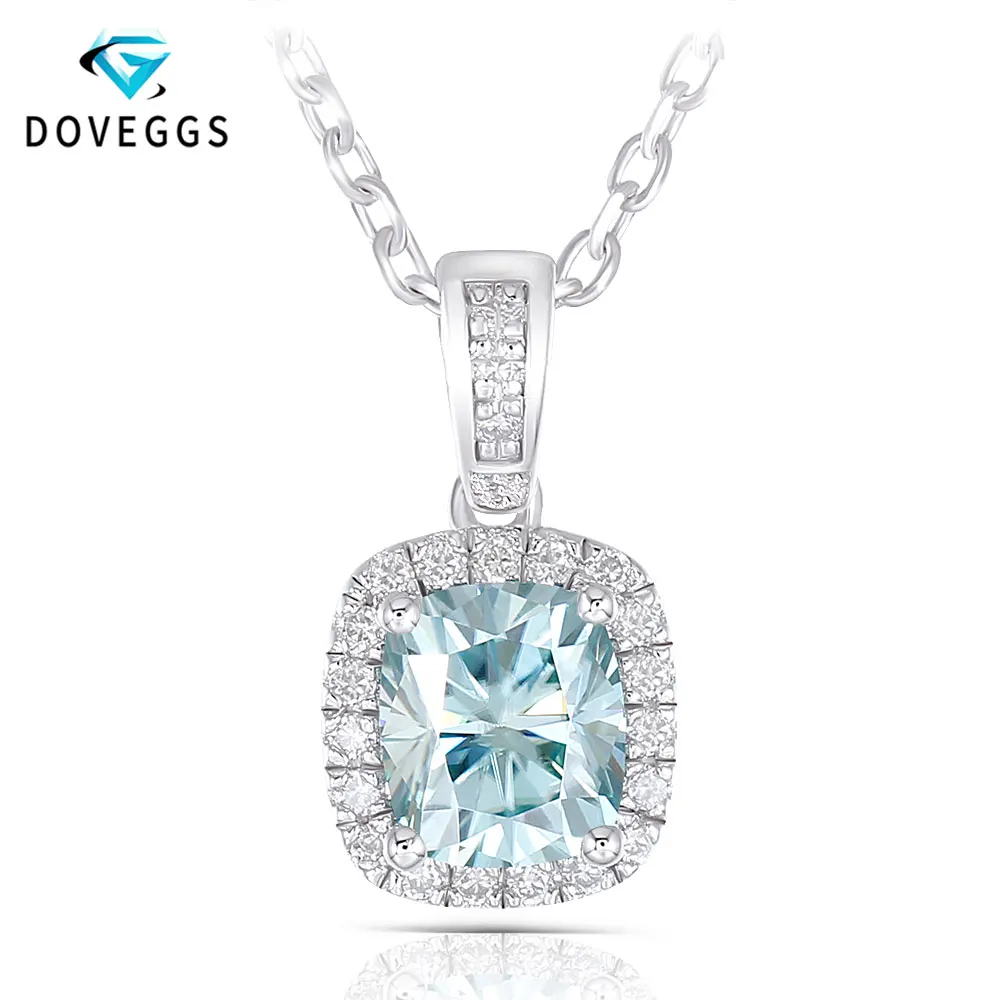 Ожерелье DovEggs из серебра 925 пробы с голубым муассанитом и вставками CTW 6x7