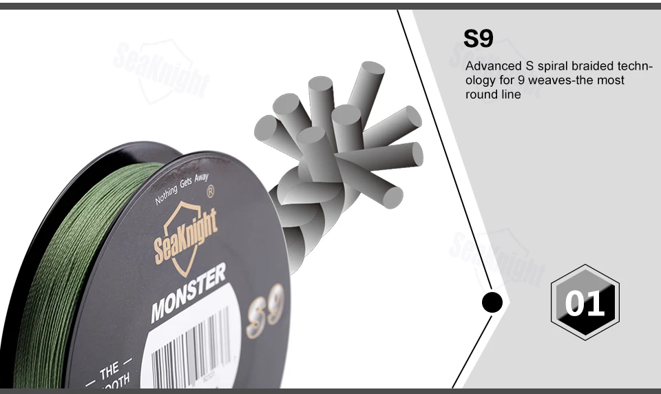 SeaKnight Monster S9 300 м плетеные рыболовные лески, 9 нитей, многофиламентная PE леска, 30 фунтов, 40 фунтов, 50 фунтов, 80 фунтов, 100 фунтов, зеленый, желтый