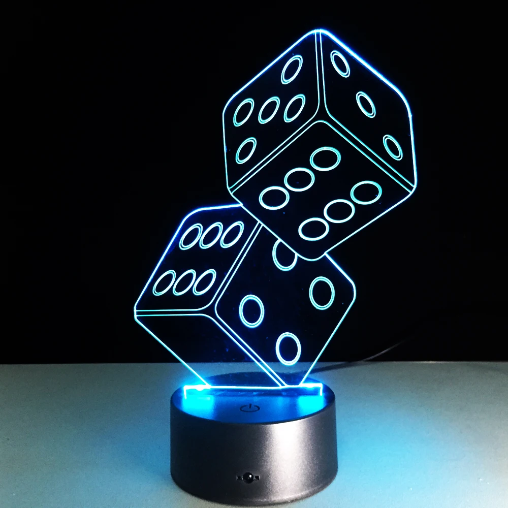Творческий 3D светодиодный USB лампа маг украшения TEXAS HOLD кости, покер пик игральные карты 7 цветов Изменение Night Light подарки на Рождество