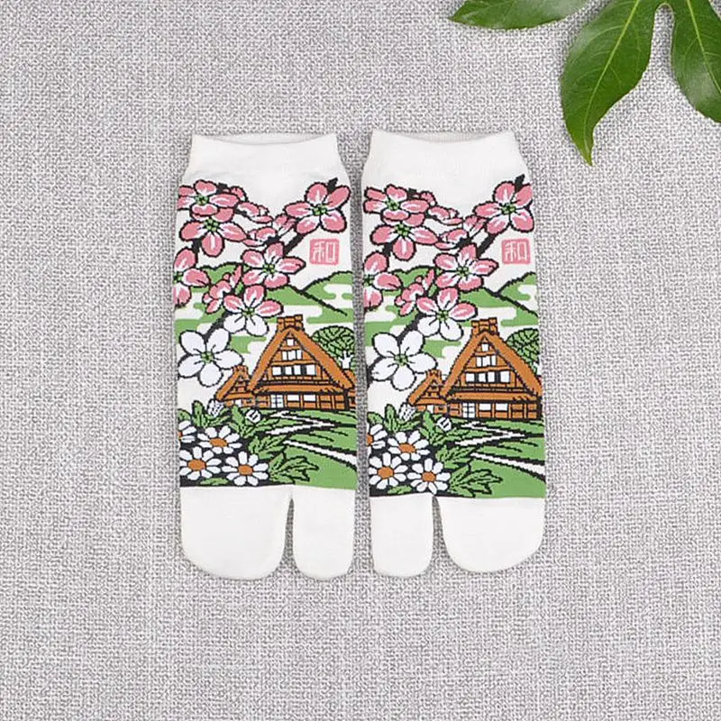 Design 7 Модные сандалии с раздельным носком в японском стиле короткие носки Geta Kimono Вьетнамки, волнистые хлопковые носки Sakura носки-башмачки 1 пара ZXY9729 - Цвет: Design 7