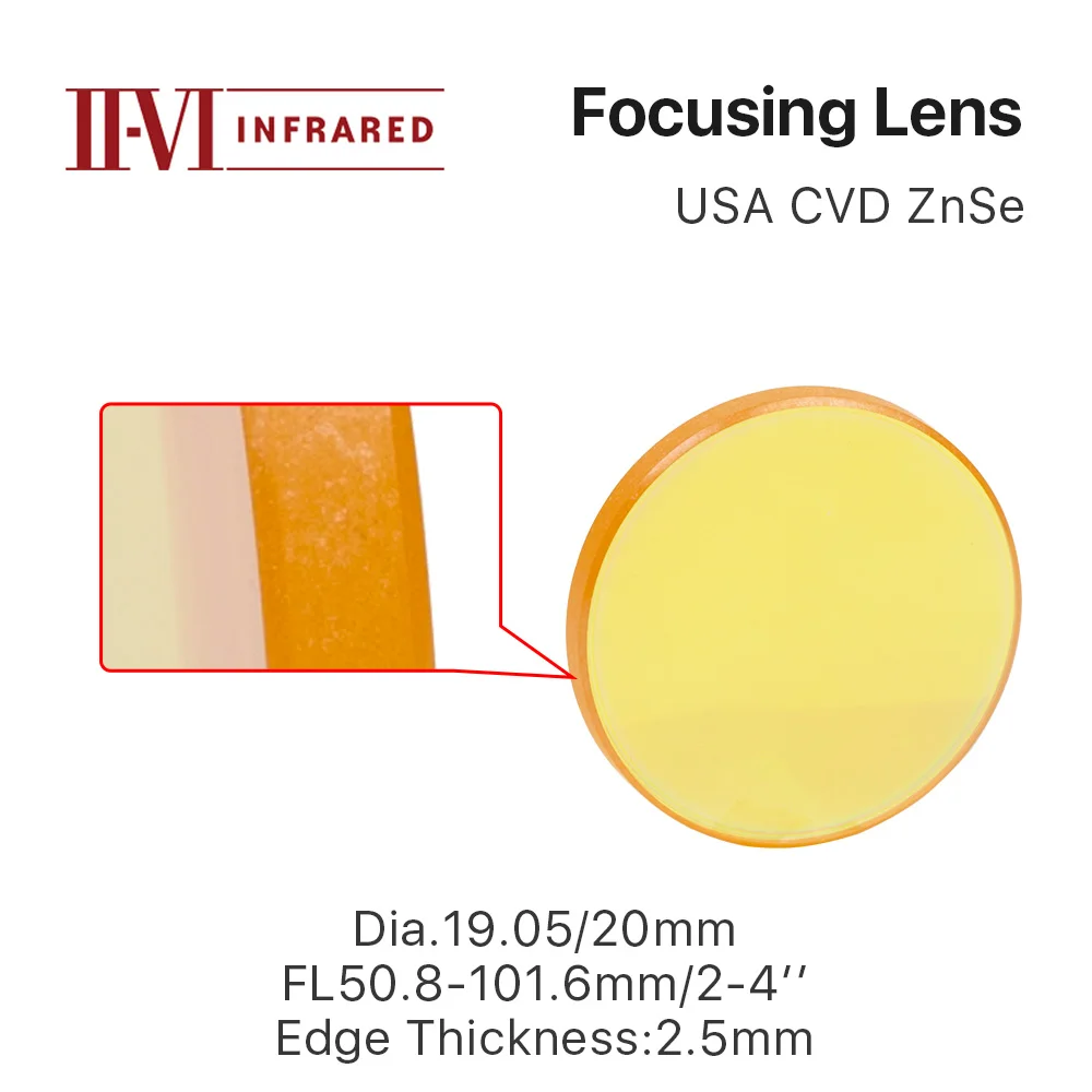 Cloudray II-VI ZnSe Focus Lens DIa. 19,05 мм 20 мм FL 50,8-101,6 мм 2-" для CO2 лазерной гравировки, резки