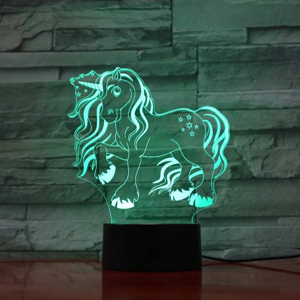 7 Красочные USB милый Единорог 3D Иллюзия лампы бытовые Спальня офисные