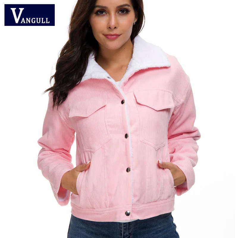 Pink Vangull Осень Зима Новая Женская Толстая Вельветовая куртка из овечьей шерсти куртки для девушек Милая верхняя одежда повседневное пальто теплая парка - Цвет: Pink