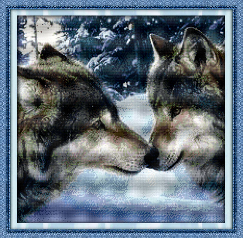 

The kiss of wolves cross stitch kit 14ct 11ct pre stamped canvas embroidery DIY handmade needlework