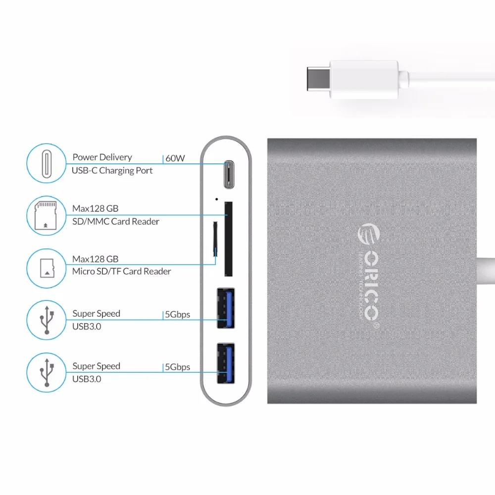 ORICO алюминиевые док станции для ноутбука usb хаб Type C на устройство чтения карт SD TF с