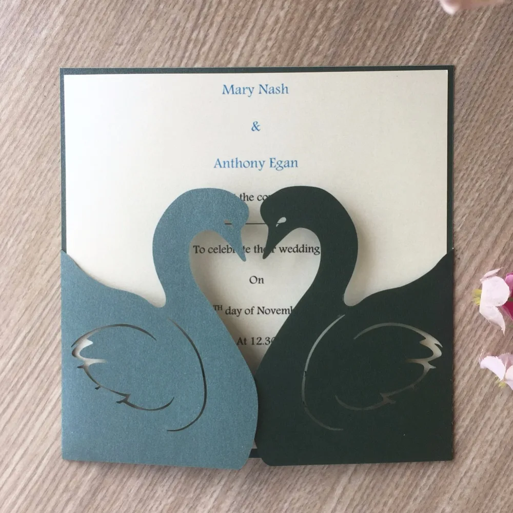 

30pcs Unique design Laser Cut Pearl Paper Event Party Supplies Decoration Elegant Swan design wedding invitation card