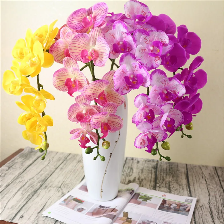 

shine&sasha 11 Heads 110cm artificial Phalaenopsis latex silicon real touch big orchid orchidee white multicolor wedding