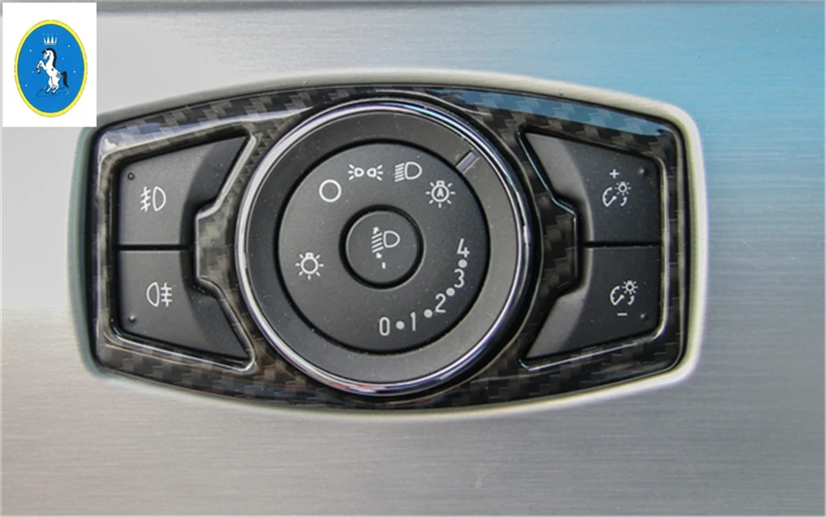

Yimaautotrims Head Lights Lamp Switch Button Switch Frame Cover Trim Carbon Fiber Style ABS Fit For Ford Mustang 2015 2016 2017
