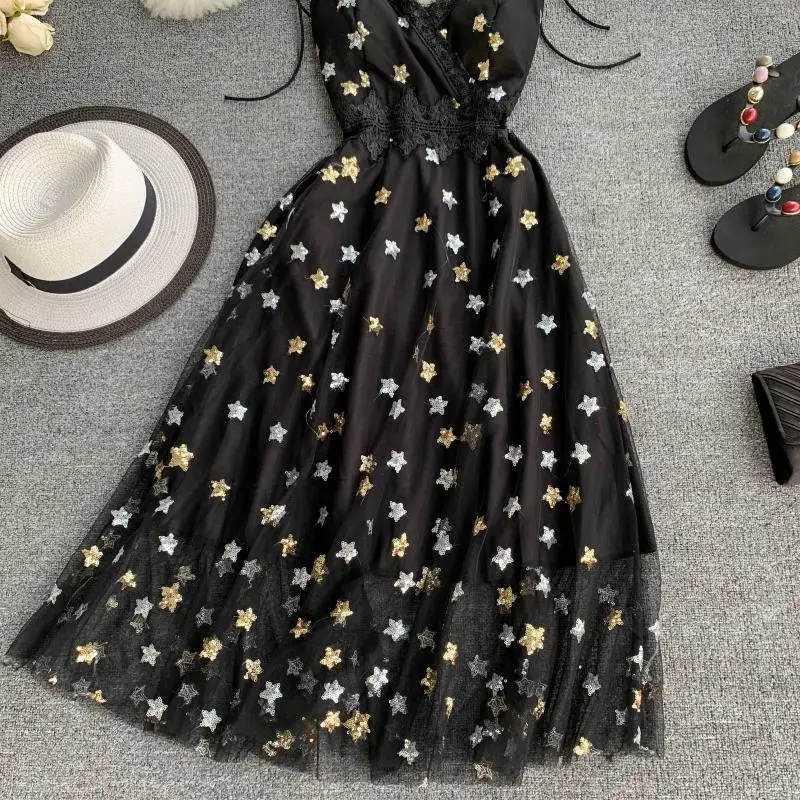 Women Sequin Summer Sexy Chiffon Swim Beach Dress Cover Up Bathing Suit Swimwear Swimming Beachwear Bikini Swimsuit Cover-Ups