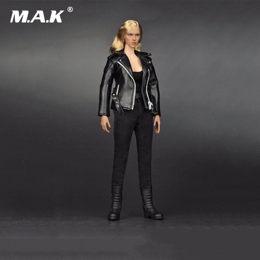 

1/6 Female Black Leather Suit Set Clothing Model T-800 For 12" Female Action Figure Accessory Jacket Pants Belt and Vest