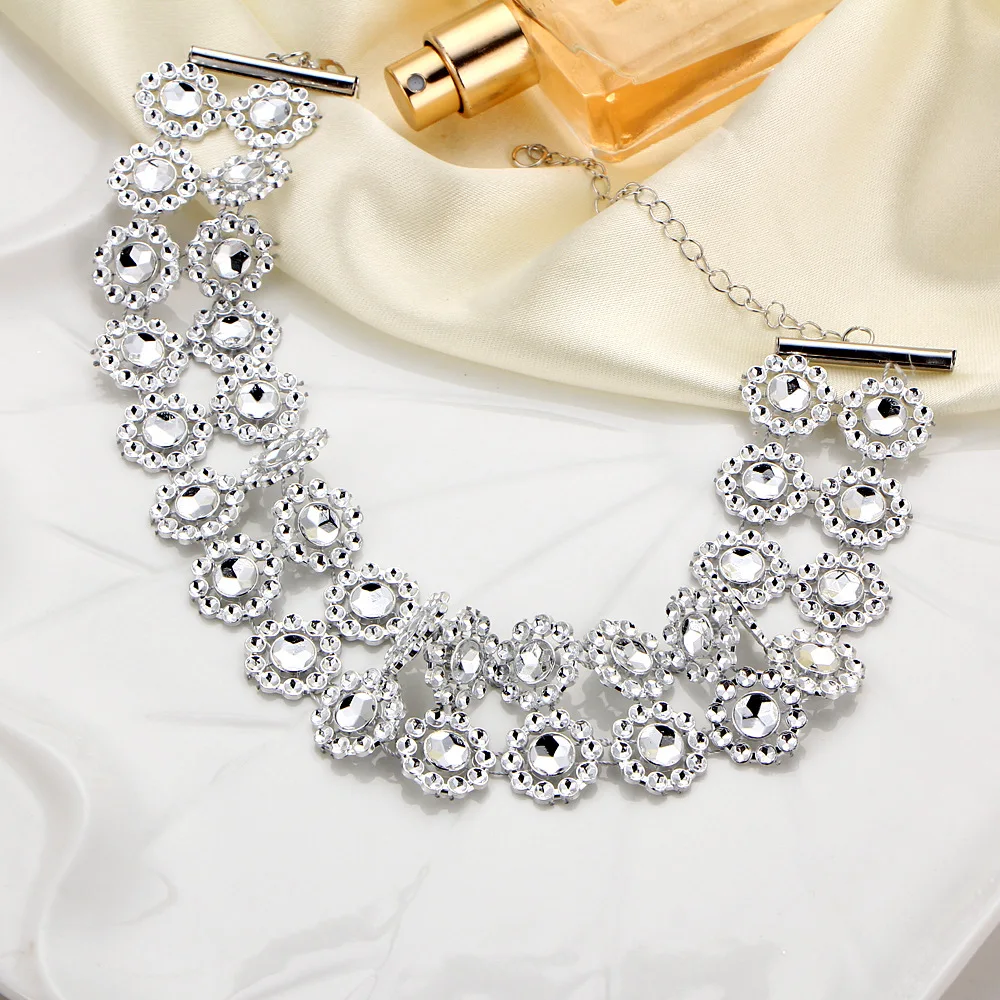 Женское многослойное ожерелье чокер с подвеской в виде цветка Стразы|chain jewelry|crystal