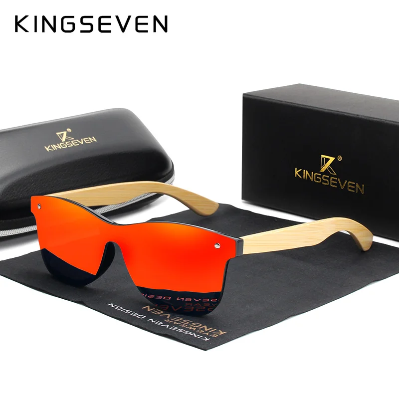 

KINGSEVEN Brand Bamboo Temples Polarized Sunglasses Men Classic Square Goggle Fashion Retro Female Sun Glasses Custom logo