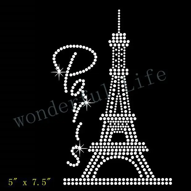 

Free shipping Paris Rhinestone iron on transfer Eiffel Tower crystal DIY Applique special