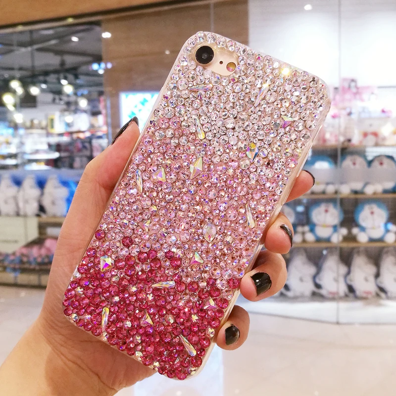 Розовые градиентные блестящие стразы чехол для телефона iPhone X XS Max XR 11 Pro 8 7 Plus 6 6S