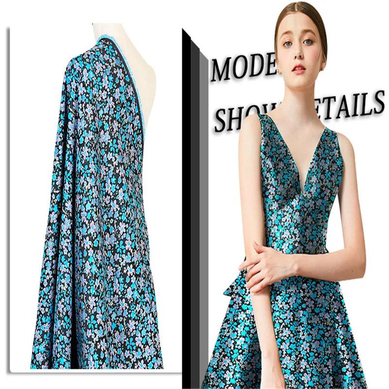 

SASKIA 1Meter Floral Jacquard Brodace Fabric 57"Wide Blue Polyester Material Sewing On Women Dress Clothes Coats Patchwork Diy