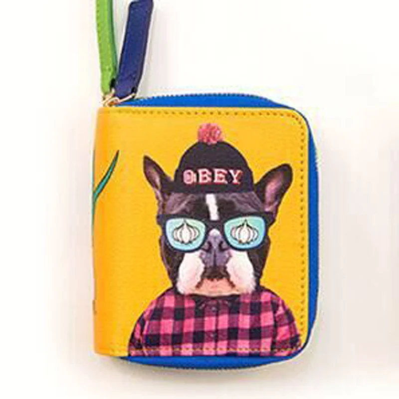 Бульдог белый черный кролик плюшевый узор забавный интересный Мини кошельки