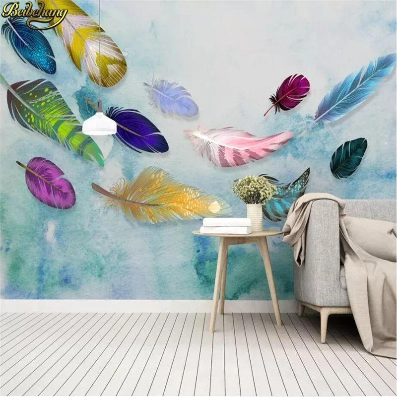 

beibehang American minimalist fashion colorful hand-painted feather texture art background wall custom 3d wallpaper mural