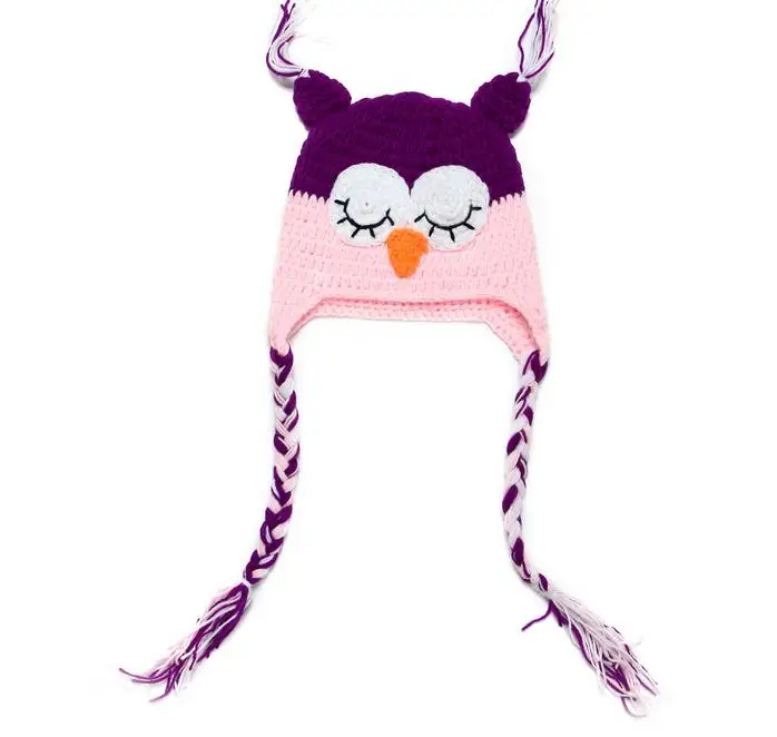 

Lovely contrast color cartoon owl infant toddler baby boys girls crochet handmade knitted hat with ear flap cap 1 pcs