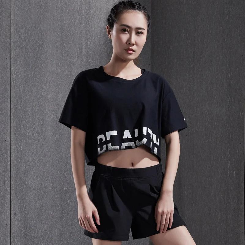 Женская футболка для тренировок Li-Ning свободная дышащая Спортивная из 68% хлопка 32%