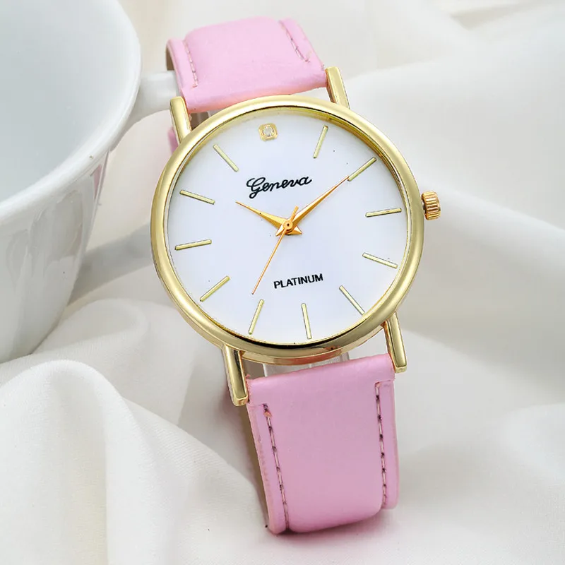 Женские модные дизайнерские часы с кожаным ремешком Geneva кварцевые наручные