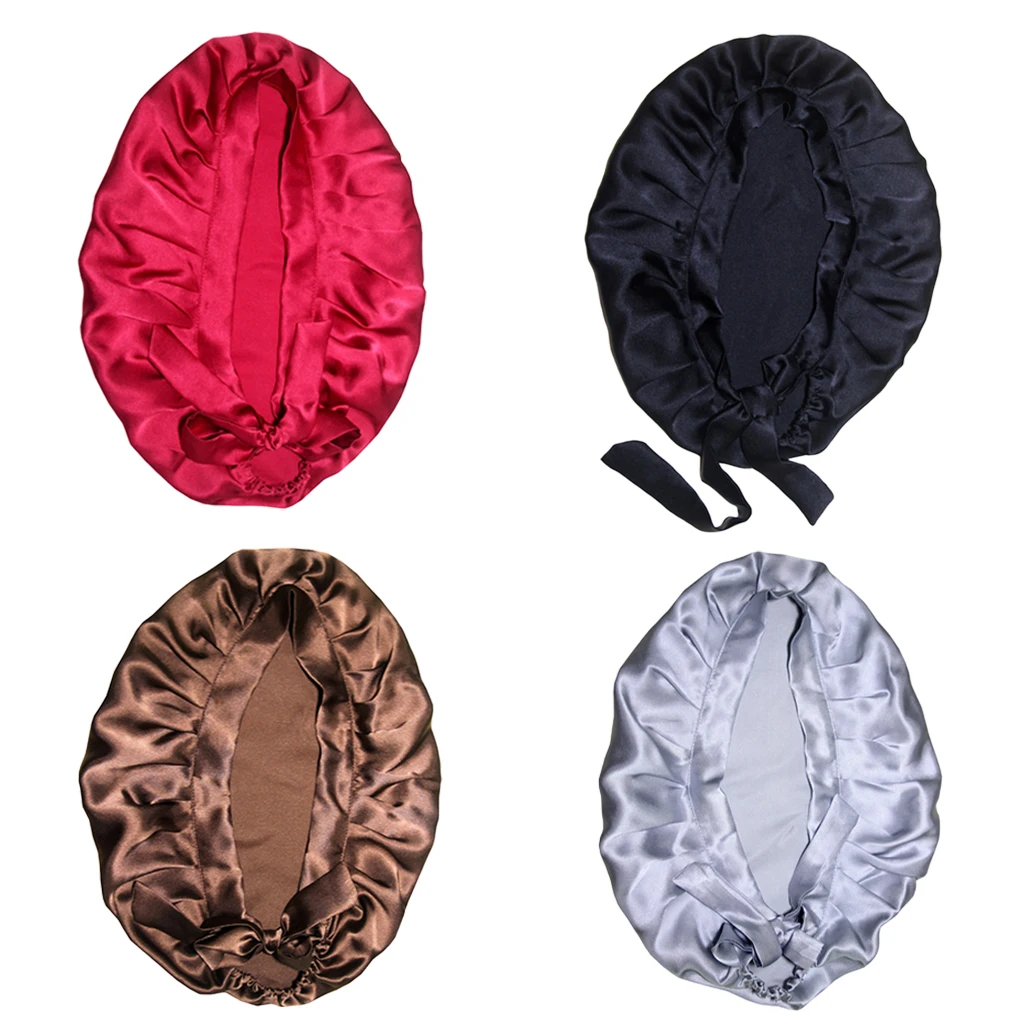 

4 Pieces Women Pure Silk Sleep Hats Wrap Night Cap Hair Care Bonnet