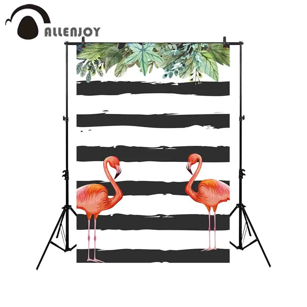 

Allenjoy studio photography backgrounds black white stripes green leaves Flamingo birthday party backdrop photophone photocall