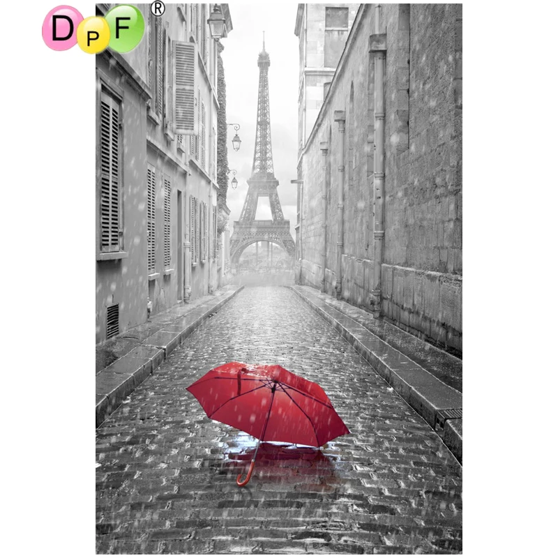 DPF Алмазная вышивка городской красный зонтик алмазная живопись крестиком Набор