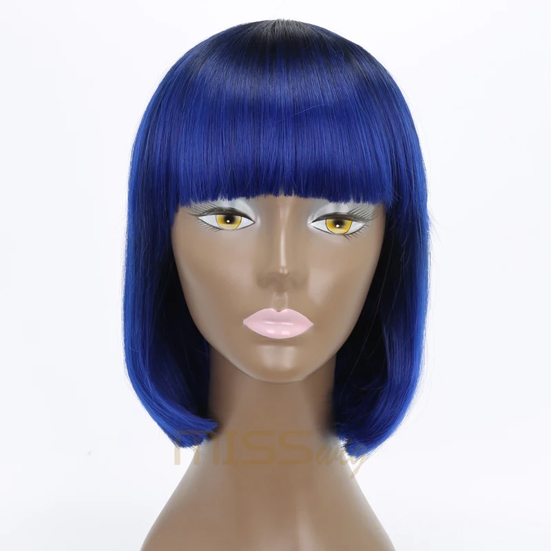 Мисс парик черный Омбре коричневый синий прямые волосы боб короткие парики для