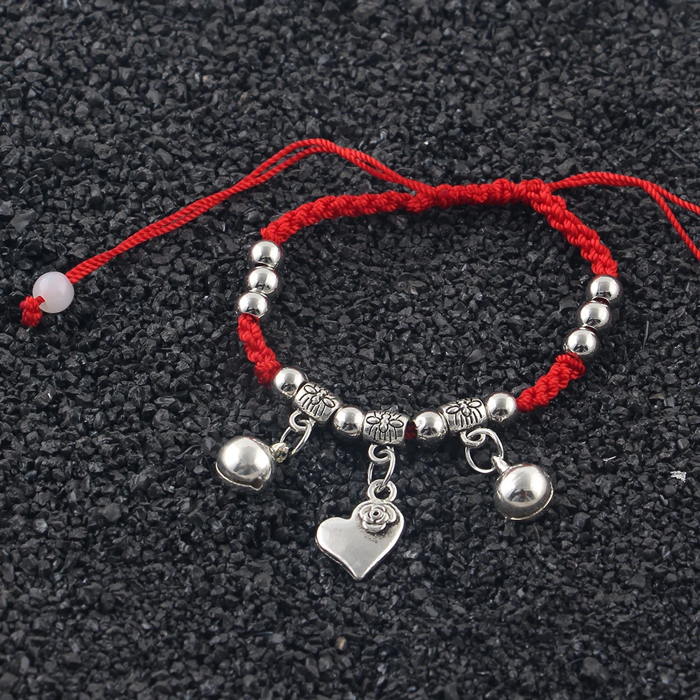 AMOURJOUX Fashion A Bracelet Lucky Red Thread String White Heart Charm Dual Layer Adjustable Chain Bracelets For Women | Украшения и