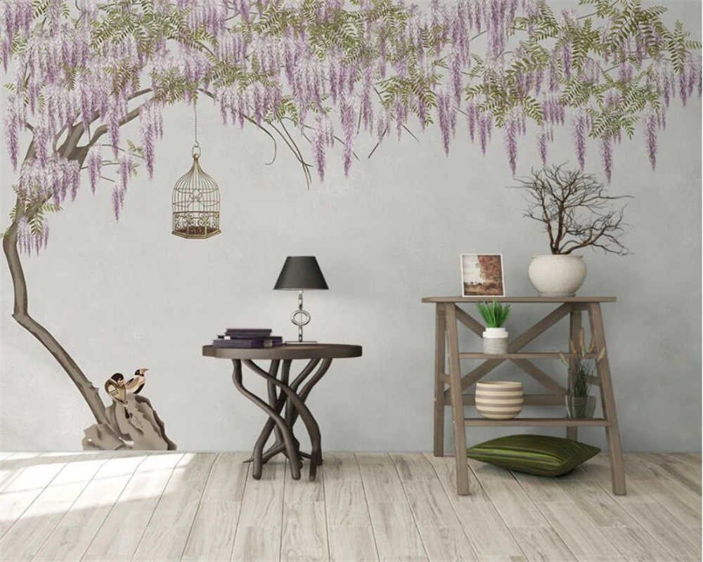 

Beibehang Custom mural 3d wallpaper Elegant wisteria flower Big tree background wall wallpaper for living room papel de parede