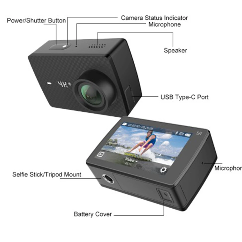 Международный Yi 4 K плюс подарок Бесплатный Водонепроницаемый чехол с Ambarella 12MP 2 19
