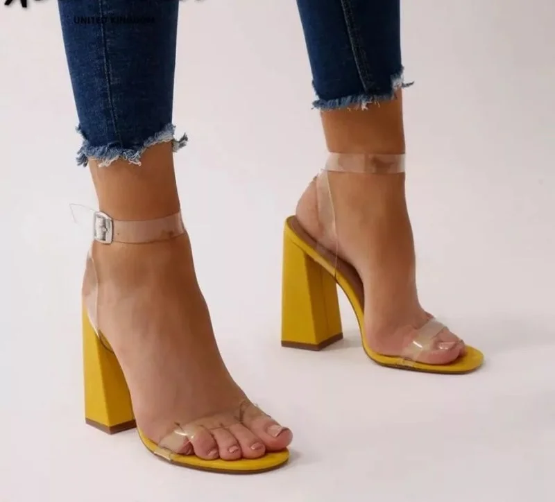 Сандалии женские прозрачные из ПВХ босоножки на высоком каблуке ремешок сзади