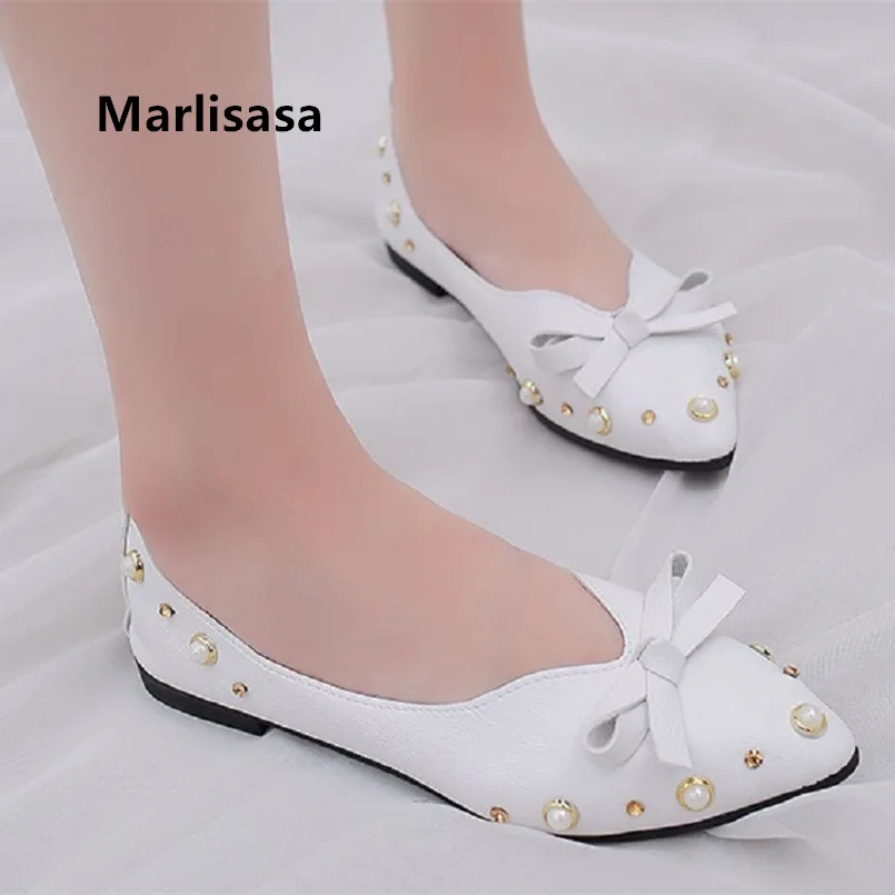 

Marlisasa Vrouwen Platte Schoenen Women Classic White Pu Leather Flat Loafers Lady Cute Brown Light Weight Shoes Cool Shoes F297