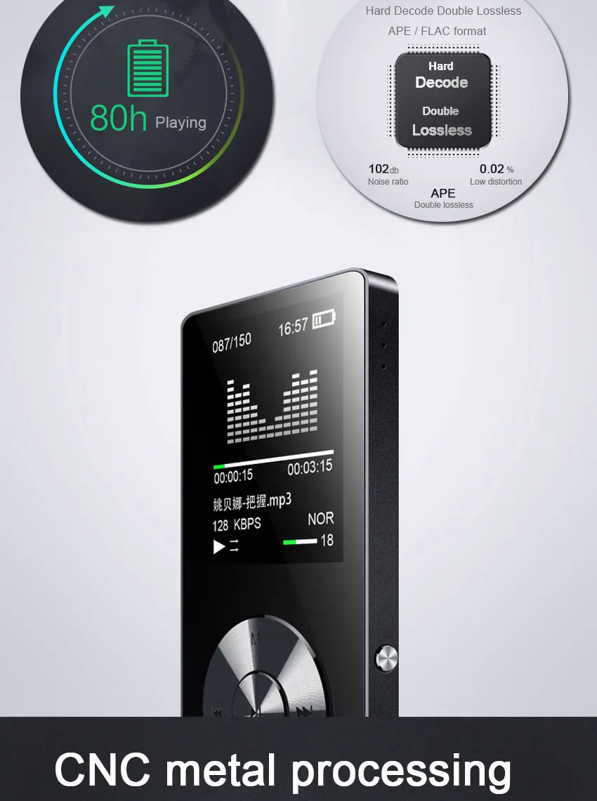 portable metal mp3 player Built-in Speakers e-book fm radio clock audio recorder flac lossless HIFI sports music video player