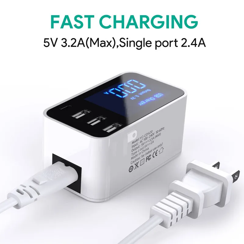Быстрая зарядка type C usb-зарядное устройство светодиодный дисплей Быстрая зарядка для iPhone samsung Xiaomi huawei USB адаптер Европа США Великобритания Австралия штекер