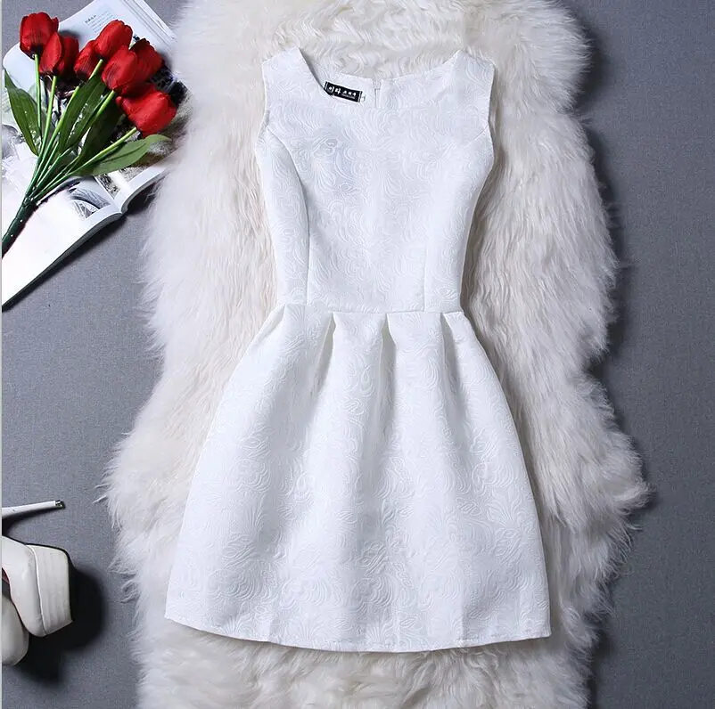 Женское платье с круглым вырезом и принтом летнее без рукавов в стиле ретро 2019 |