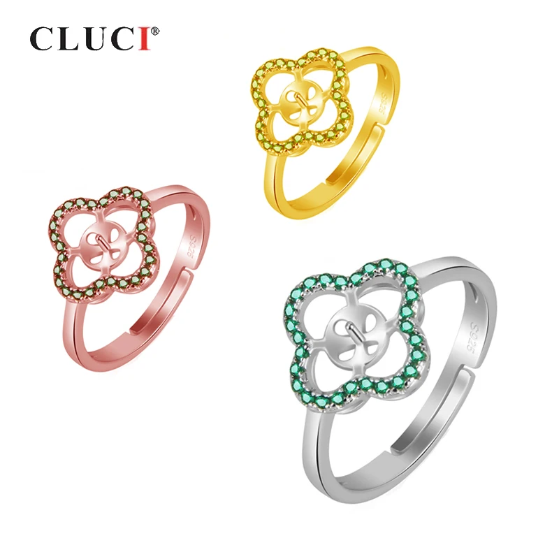 CLUCI 925 пробы серебряные зеленые циркониевые клеверные кольца для женщин