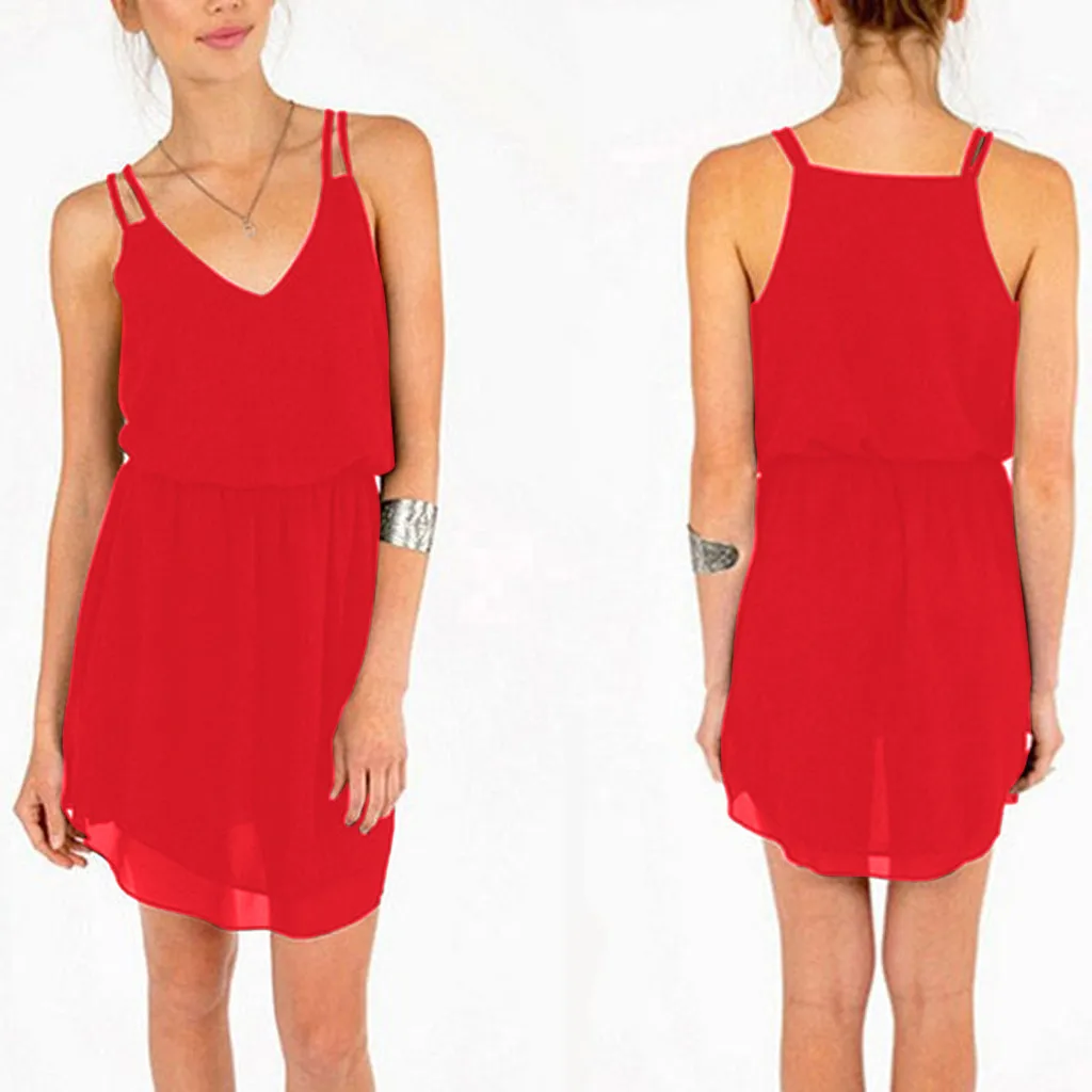 Женская летняя сексуальная однотонная шифоновая Повседневная Туника без