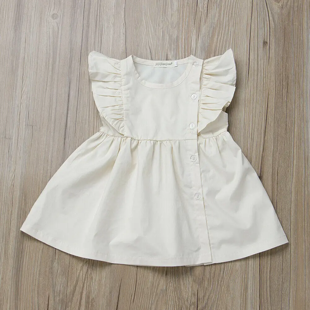 Girl Princess Imcute 2019 New in Fashion Dress Infant Toddler Kid Baby Fly Sleeve Tutu Dresses White Button Casual Sunsuit US | Детская