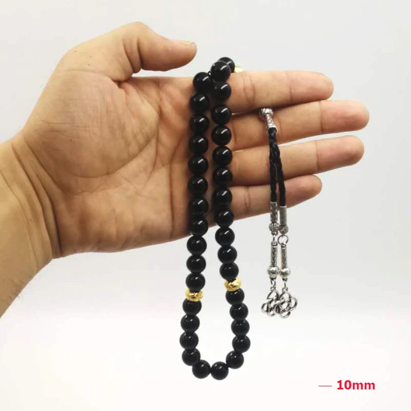Натуральные Onxy 33 66 99 Бусы Tasbih мужские черные Агаты с золотыми распорными бусинами