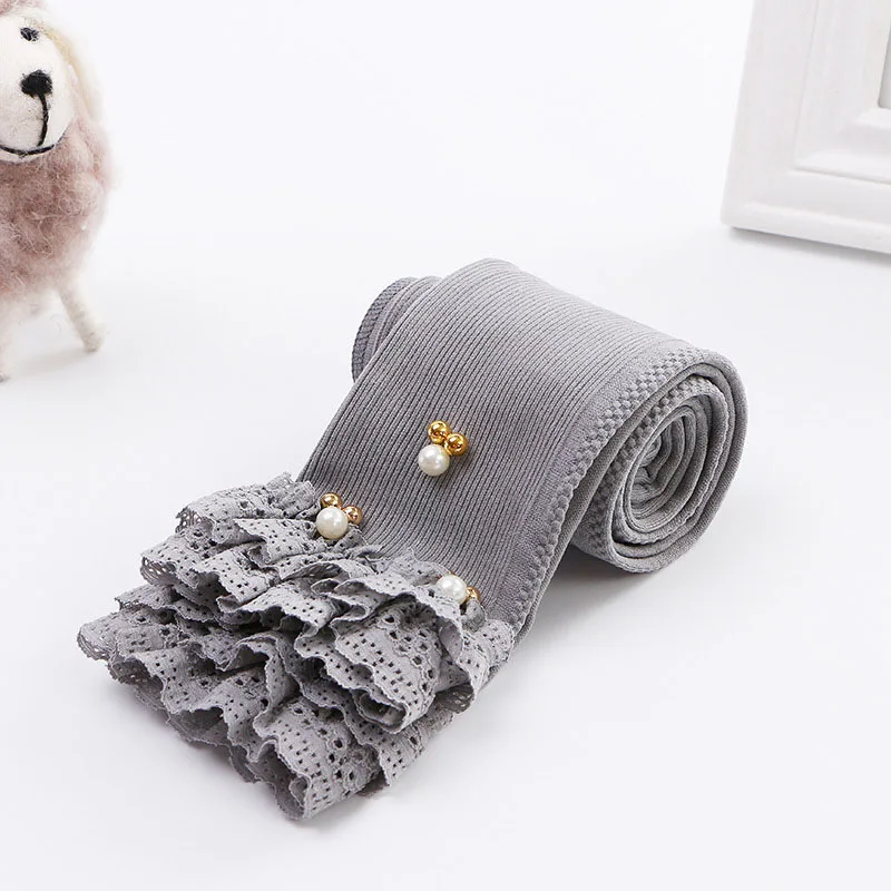 Тонкие женские блестящие леггинсы с кружевными оборками для маленьких девочек