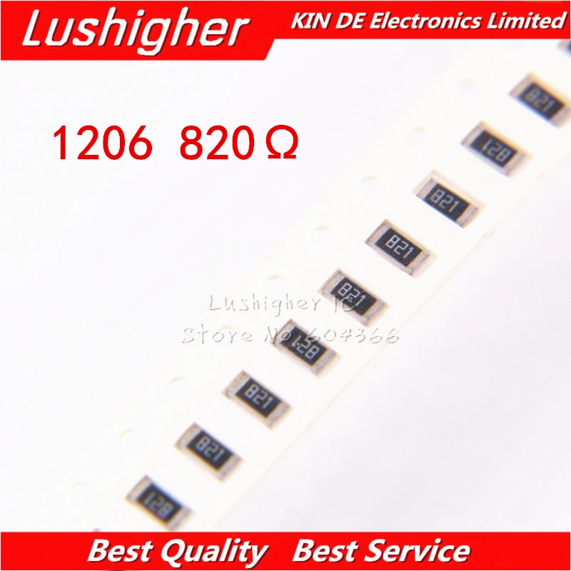 100 шт. 1206 SMD резистор 5% 820ohm 821 820R 820 Ом | Электронные компоненты и принадлежности