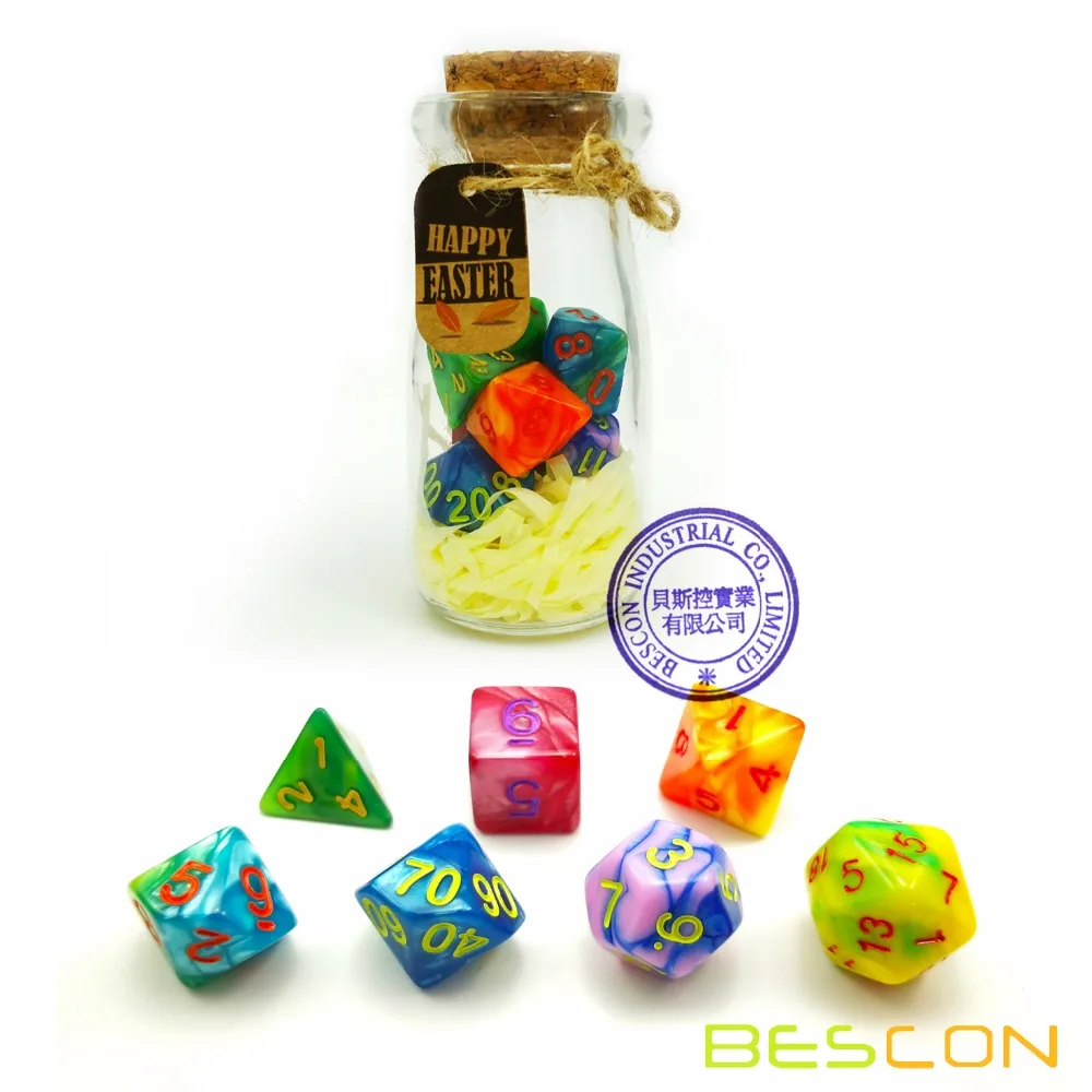 Пасхальные кости Bescon многогранные 7 шт. набор для ролевых игр в стеклянной банке
