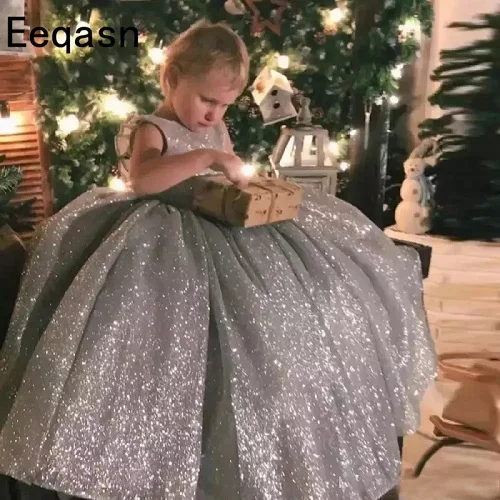Vestido daminha/Бальные платья с блестящими пайетками; Платья с цветочным узором для девочек; детское вечернее длинное праздничное платье для девочки; Цвет Серебристый - Цвет: Серебристый