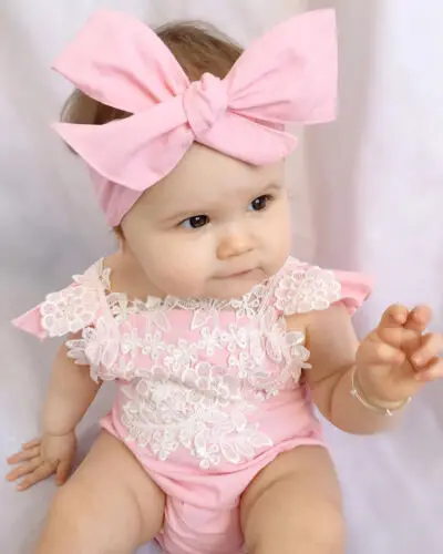 

Newborn Baby Girl Romper Lace Floral Jumpsuit Headband Outfits Set Clothes