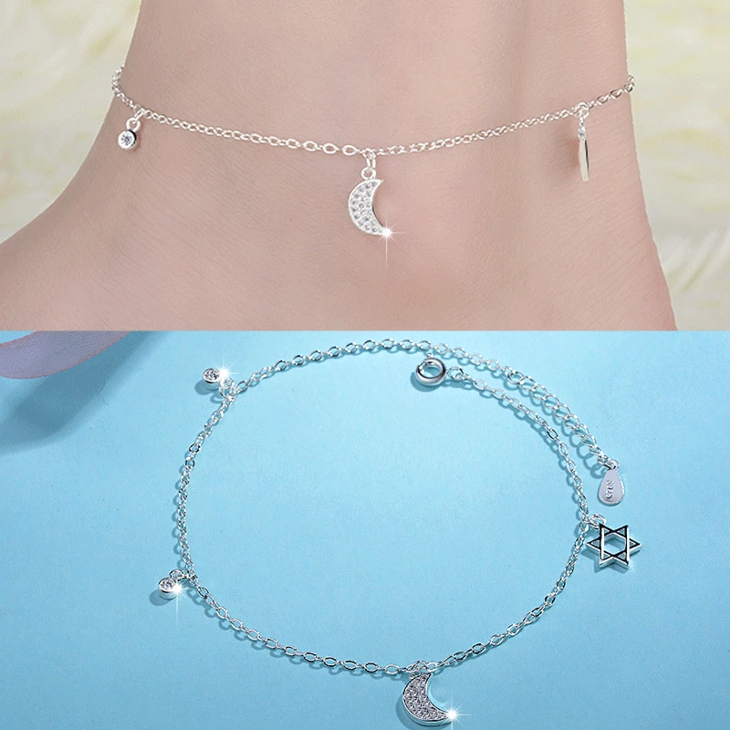 Женские браслеты на щиколотке со стразами Moon Star серебристые с цепочкой для йоги