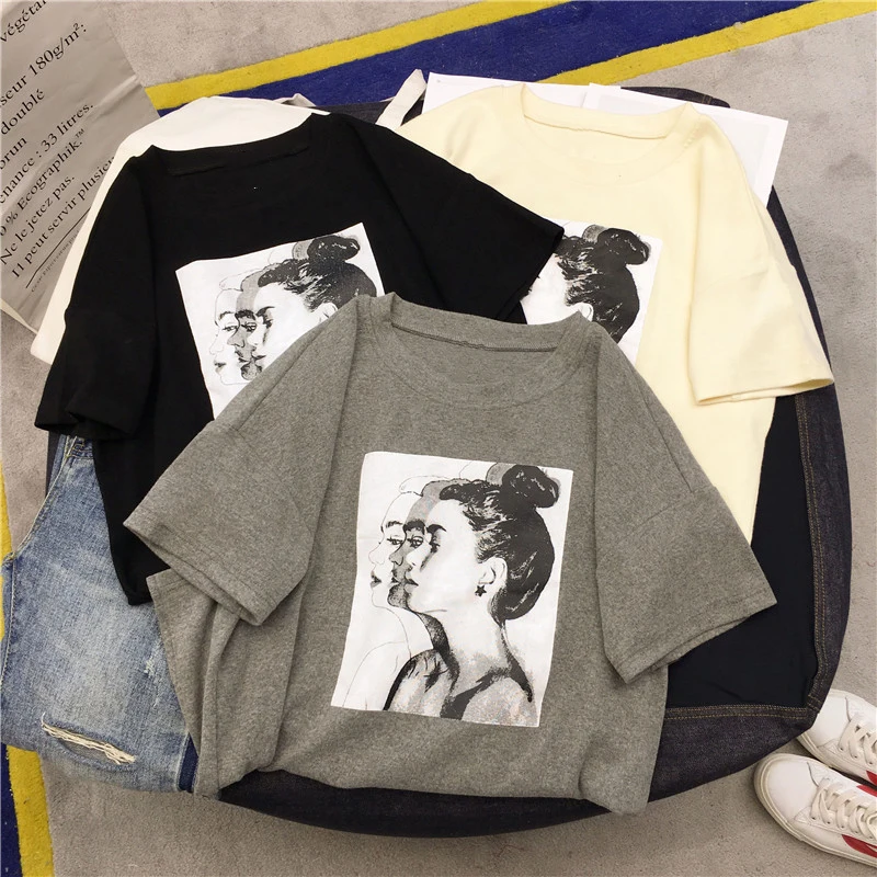 Футболка с принтом портрета для девочек Женская Повседневная футболка в стиле